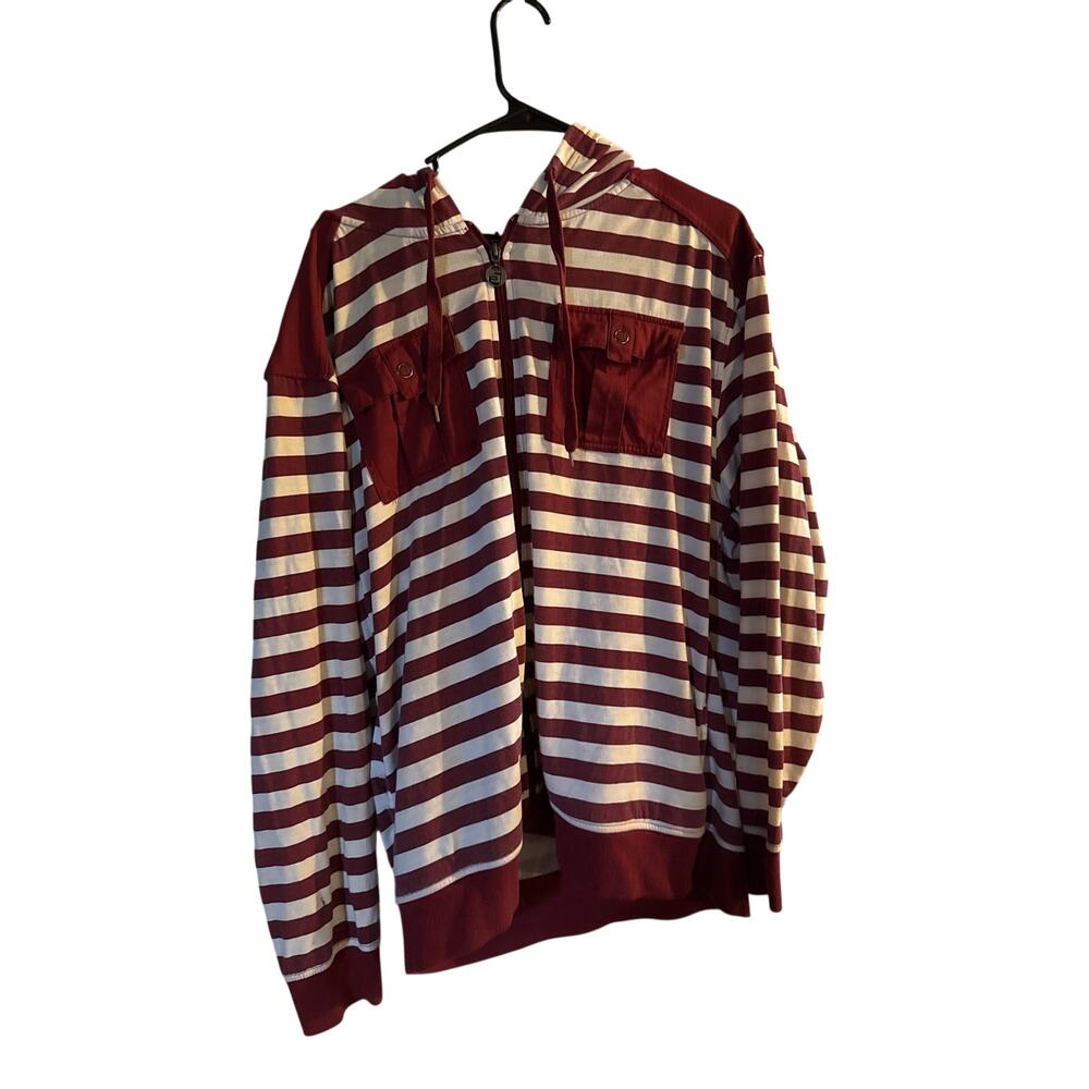 Vintage Y2K Southpole Maroon Striped Zip Up‎ Hoodie XXL